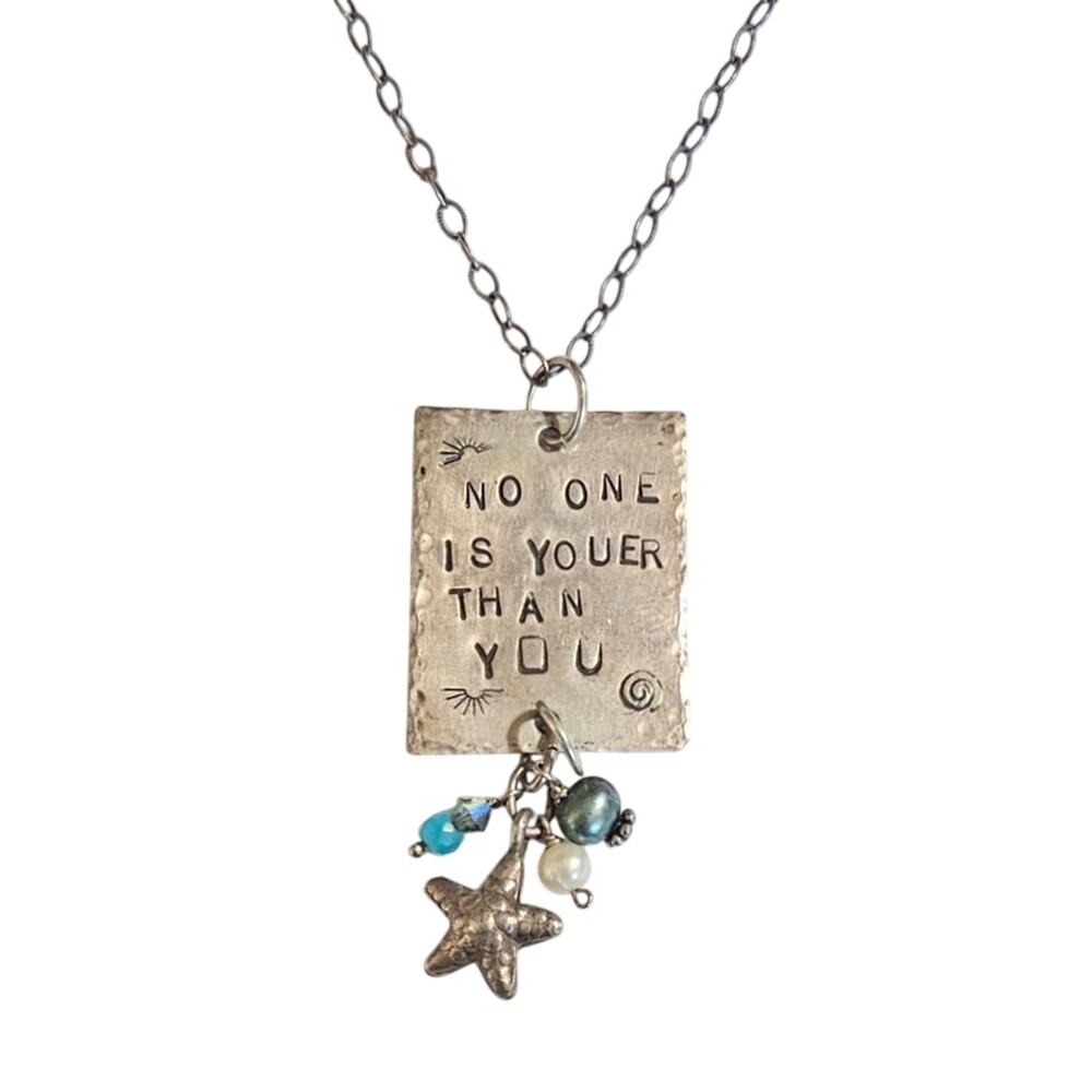 "No One Is Youer Than You" Artisan Sterling Silver Pearl & Starfish Necklace